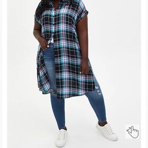 GEORGETTE DOLMAN BUTTON-FRONT TUNIC BLOUSE